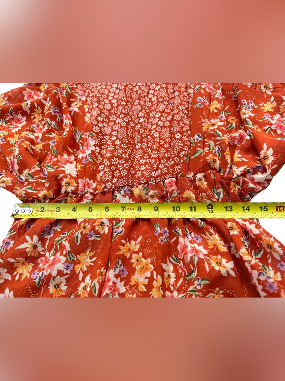 ASOS DESIGN Mixed Floral Mini Skater Dress Rust Red Boho Size 6 Womens EUC Sheer - Picture 11 of 11